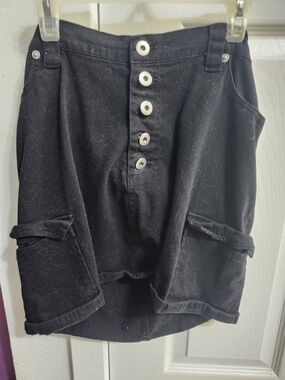 Black Button-Front Cargo Pocket Skirt